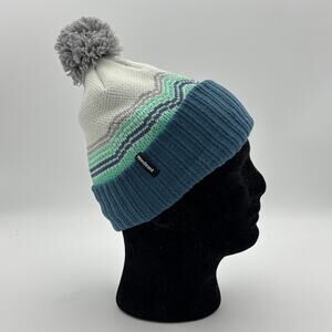 Patagonia Kids' Powder Town Beanie Knit Pom Blue Hat Youth One Size